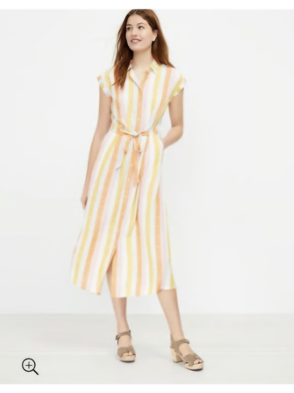 LOFT Striped Belted Pocket Midi Shirt Dress in Yellow, Orange, Pink & White - 8
